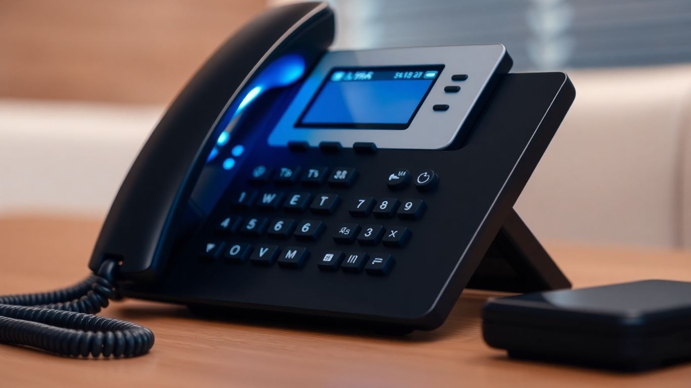 Modern telephone on an office desk