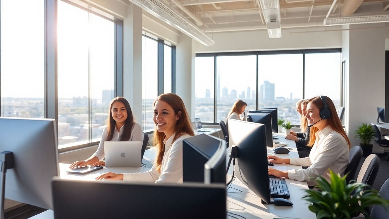 Modern Des Moines office with virtual receptionists at work