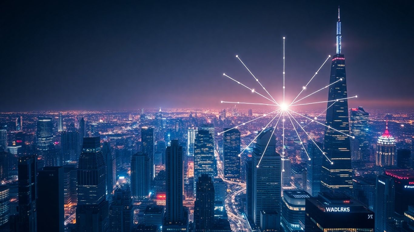 Futuristic cityscape with AI interface