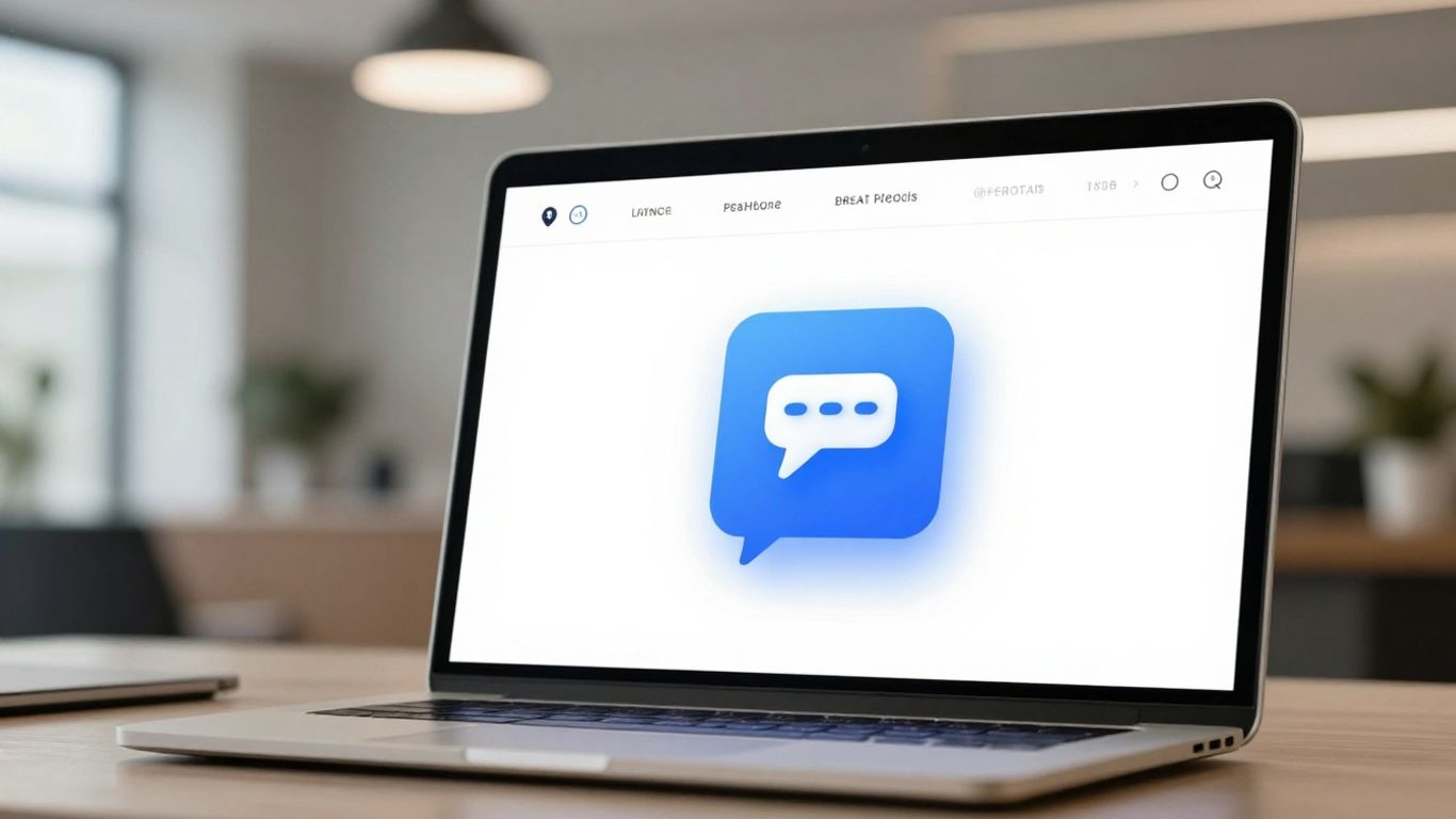 Chatbot interface on a laptop screen in a real estate setting.