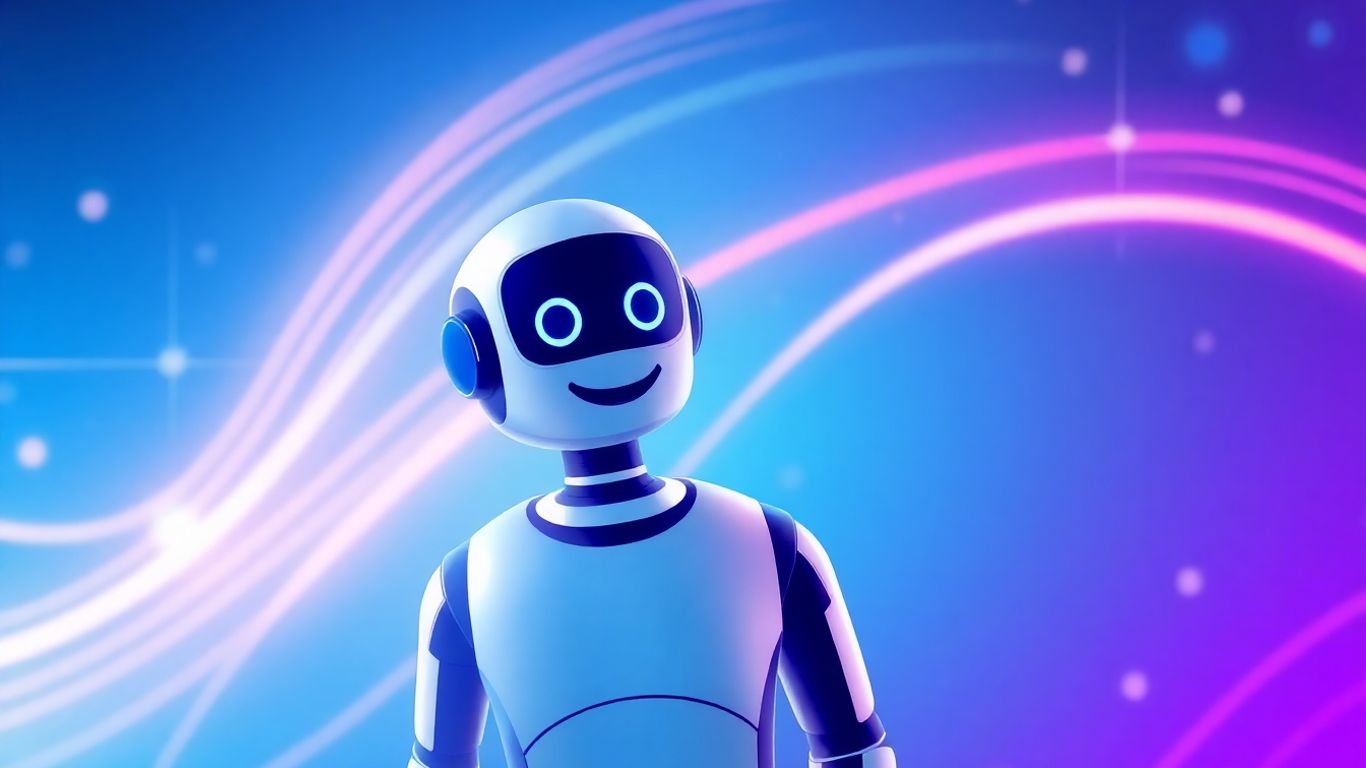 HubSpot chatbot interface with friendly avatar and futuristic background.