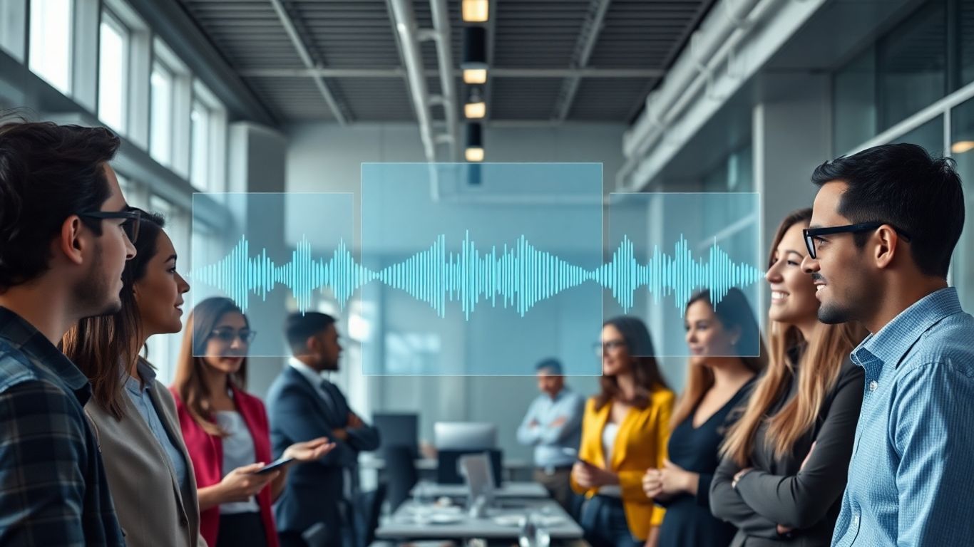 AI virtual receptionist voice technology in an office.