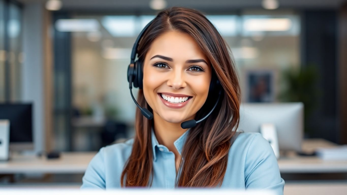 Professional woman with headset in office