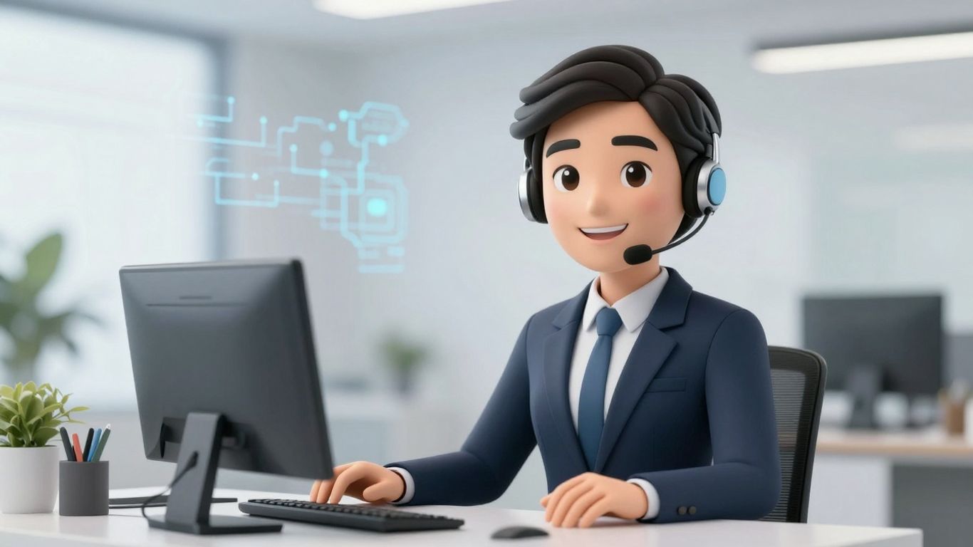 AI virtual receptionist avatar in a modern office