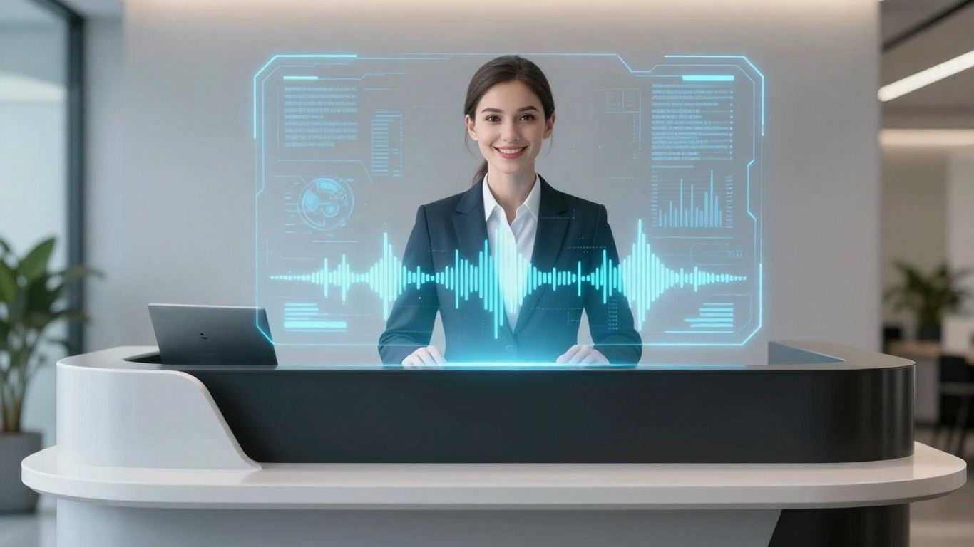 CloudTalk AI receptionist interface with sound waves.