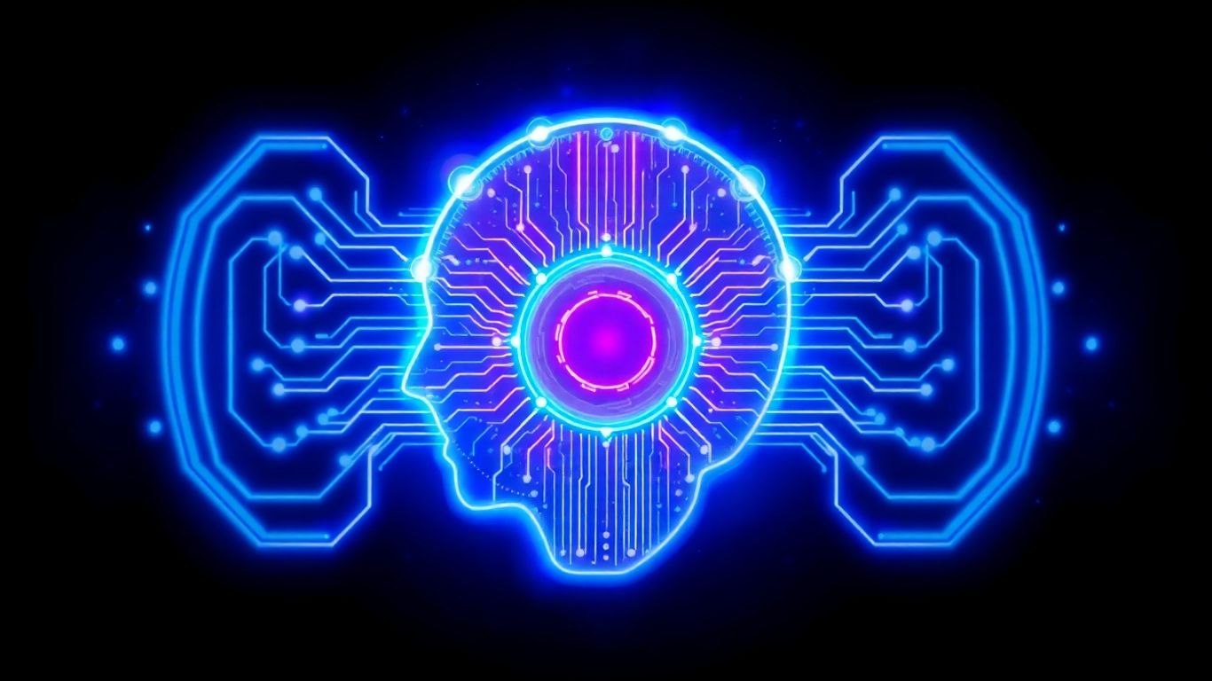 Gemini AI interface with glowing circuits and data streams.