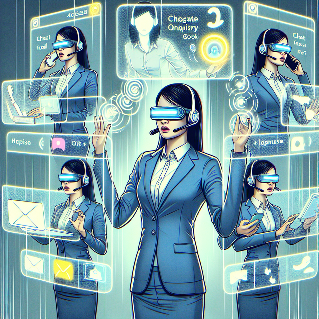 A busy virtual receptionist handling multiple calls and inquiries.