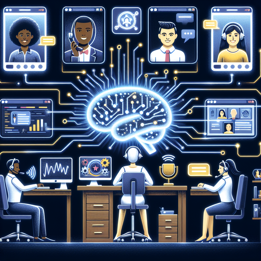 Image depicting an AI-powered virtual receptionist interacting with customers through various communication channels.
