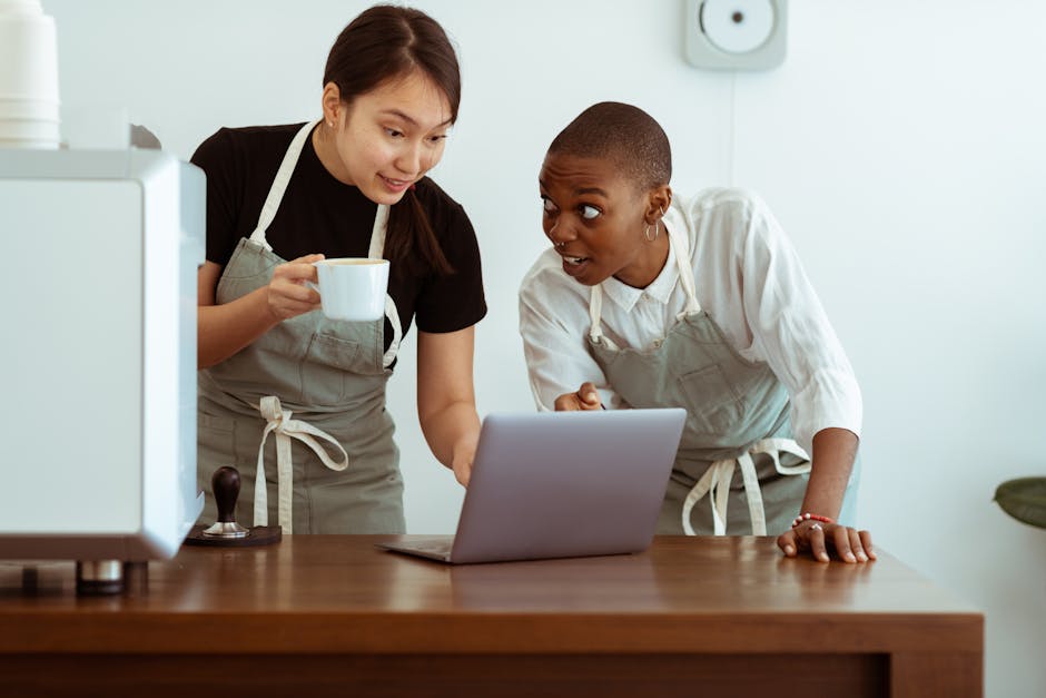 A creative illustration of a customer service representative analyzing KPIs on a digital dashboard while engaging with customers.