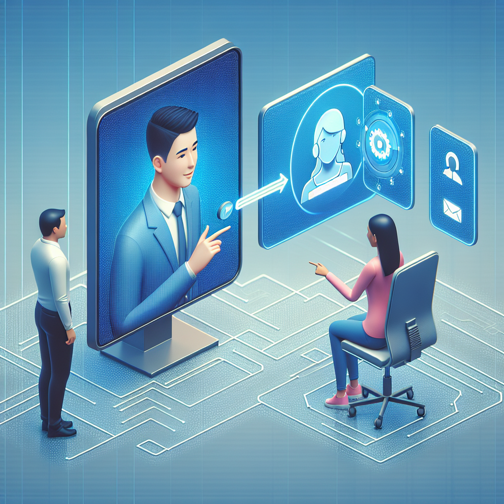Illustration of a virtual receptionist interacting with a customer via a digital platform
