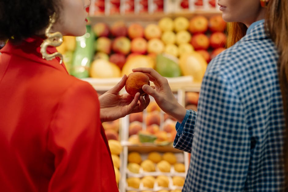 A vibrant retail environment showcasing a salesperson interacting with a customer through a holographic display, illustrating advanced customer engagement.