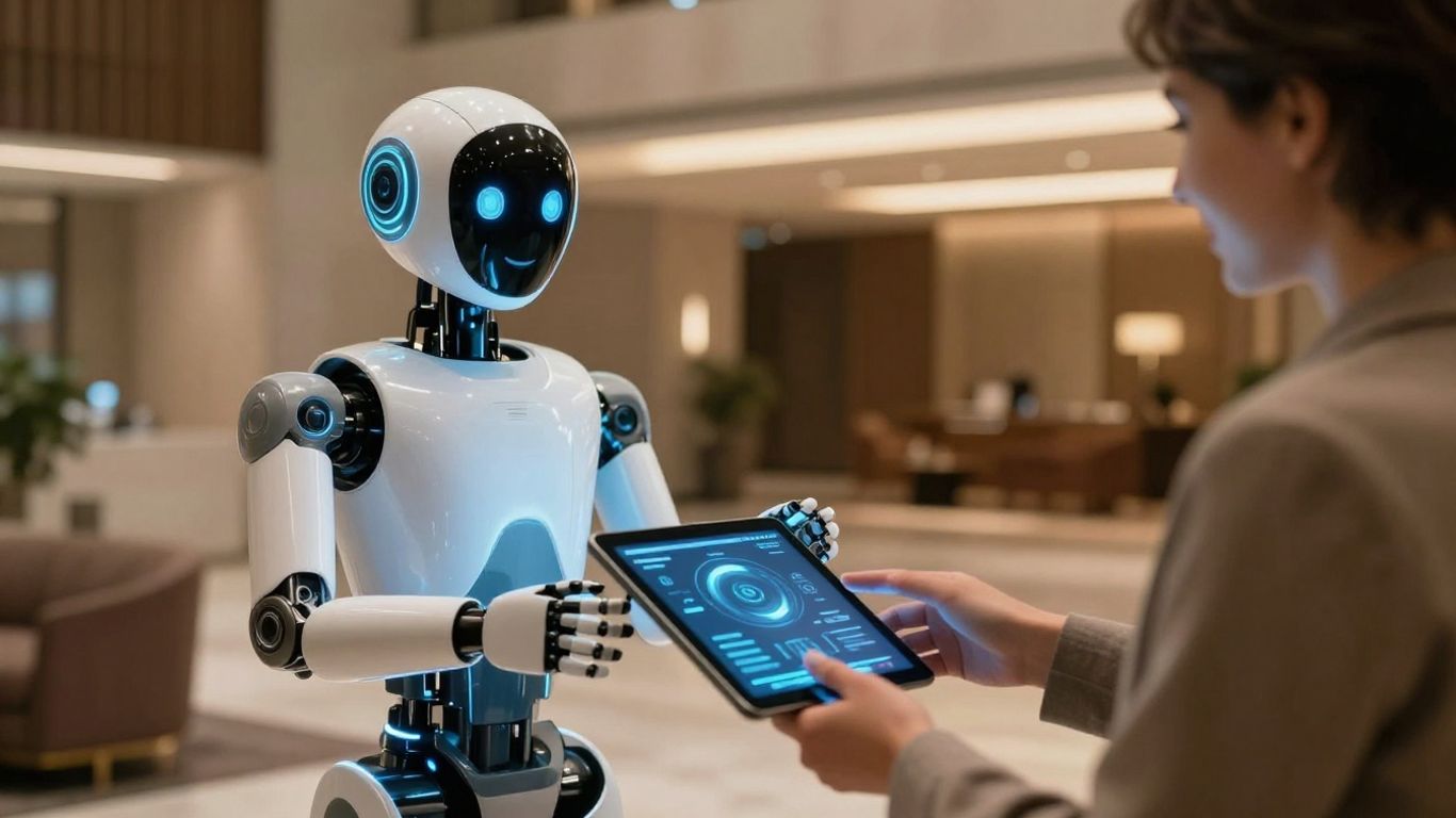 Hotel guest interacting with AI assistant