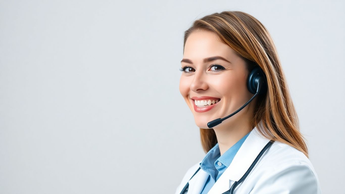Healthcare professional with headset, assisting patients virtually.