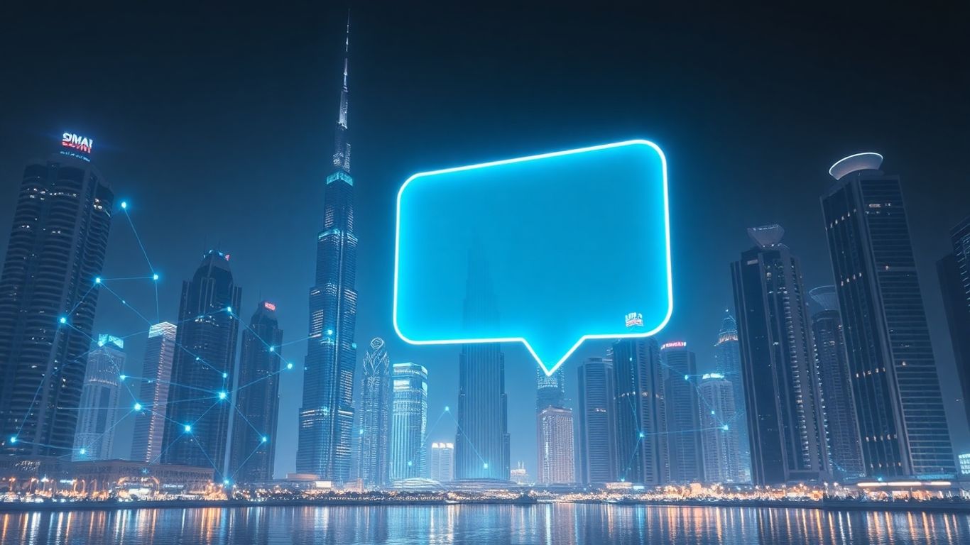 Dubai skyline with AI chatbot interface