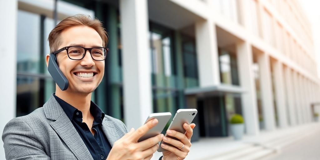 Real estate agent using phone with professional receptionist.