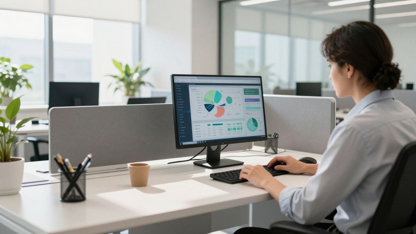 Professional using technology in a modern office.