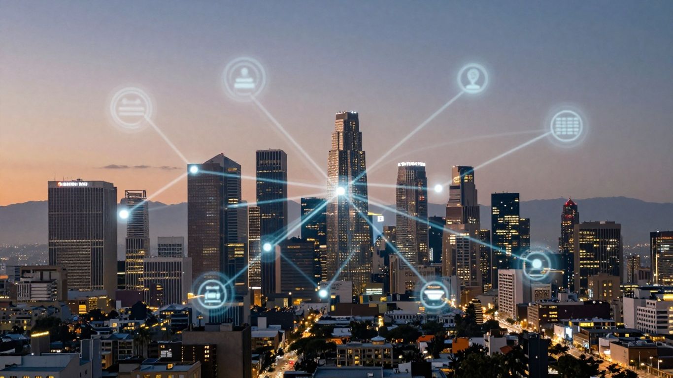 AI call answering service in Los Angeles skyline.