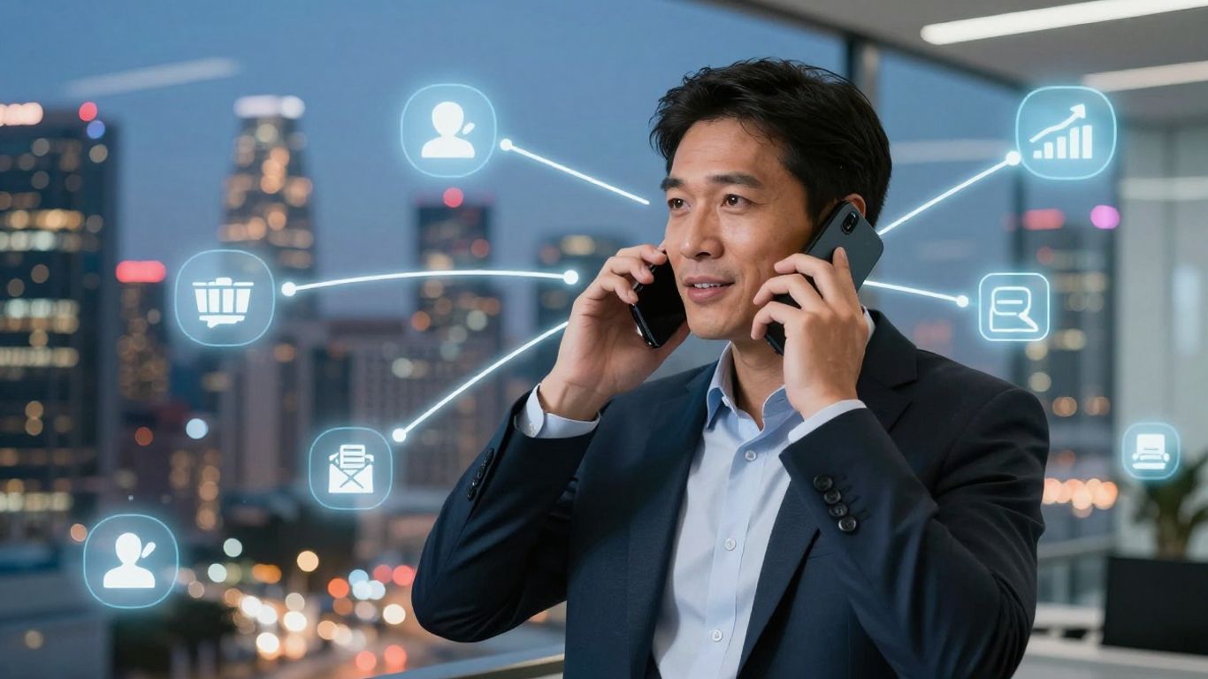Business professional on phone with multiple call lines