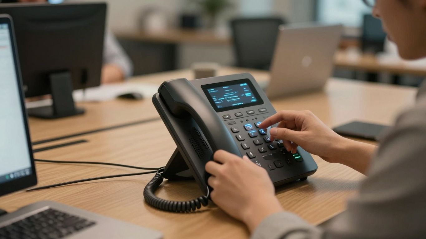AI phone receptionist in a US business office.
