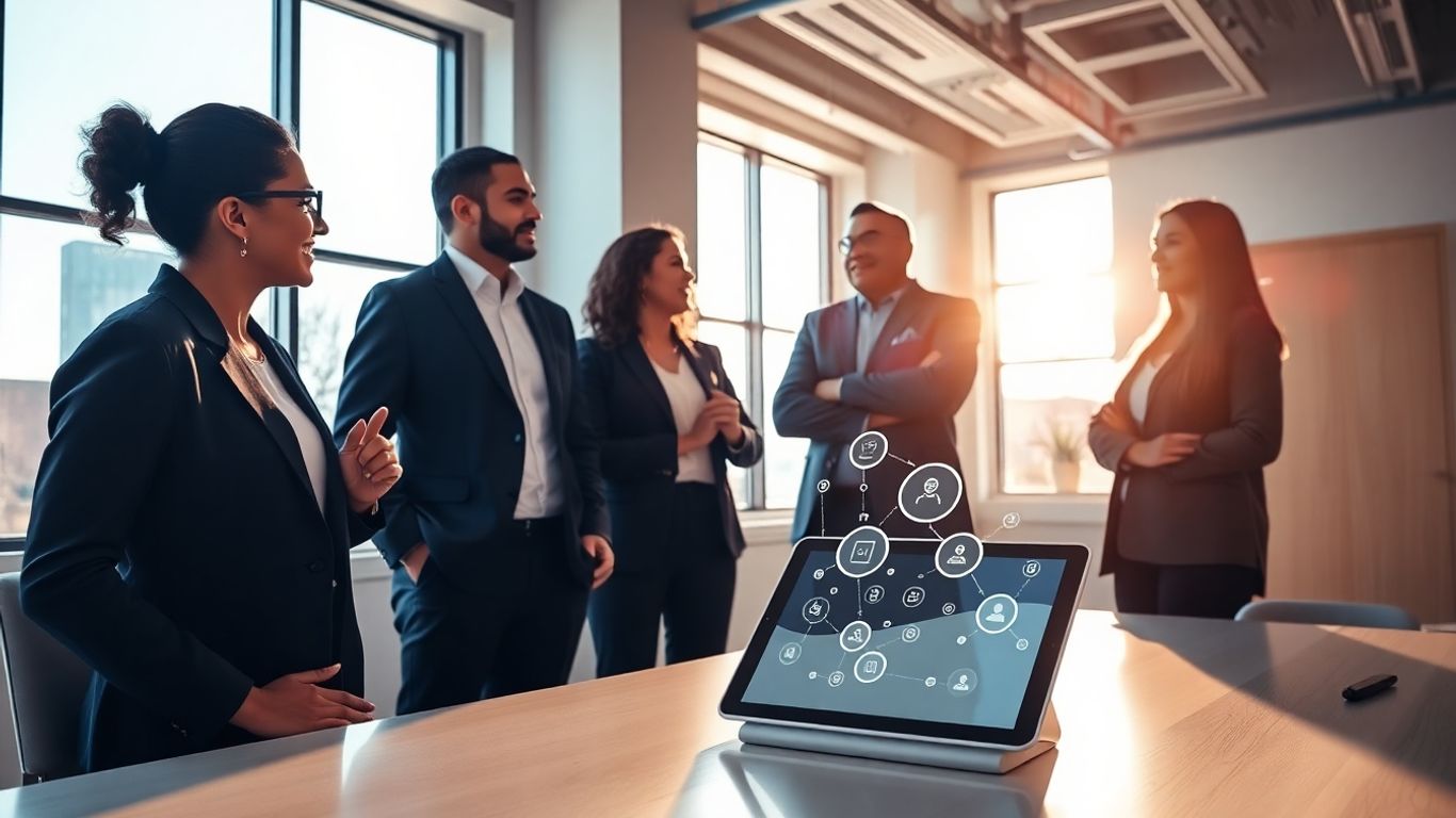 Business professionals communicating effectively in a modern office.