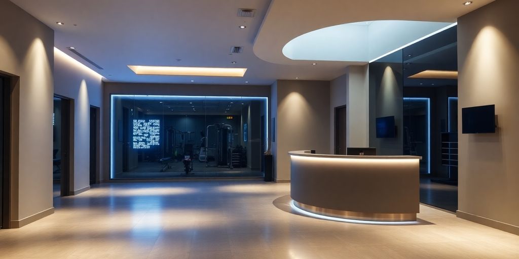 Fitness studio reception with AI answering service.