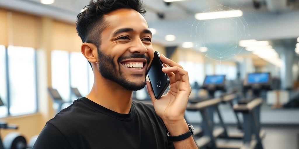 Fitness studio client interacting with AI assistant.
