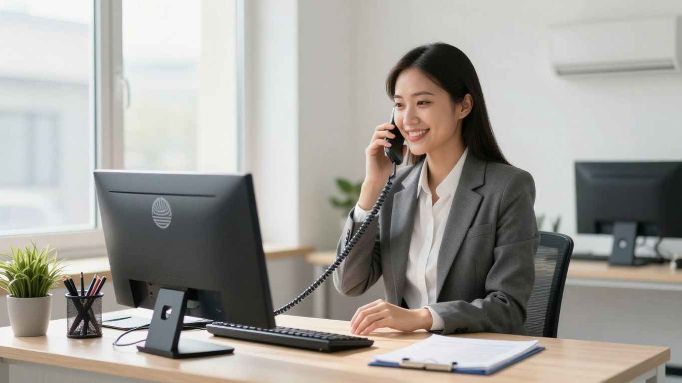 Professional answering calls, projecting a strong brand image.