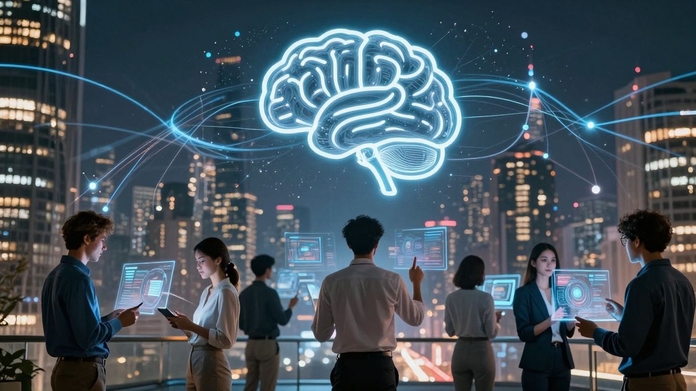 AI enhancing customer support with futuristic technology.
