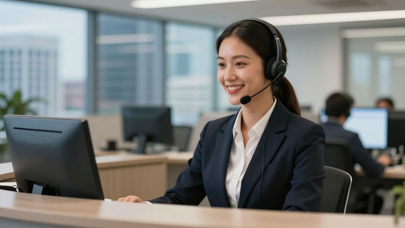 Professional receptionist handling calls in a Tampa office.