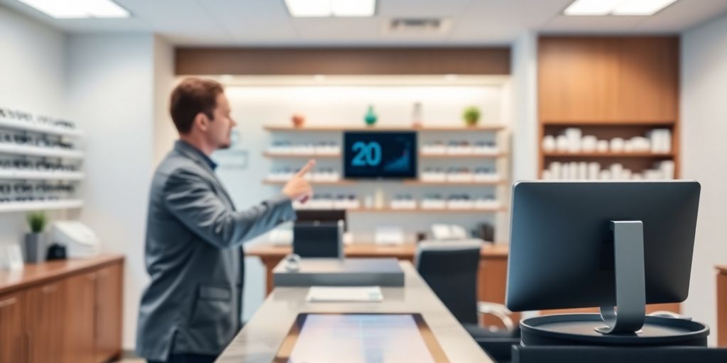 AI interface assisting patient in optometry office.