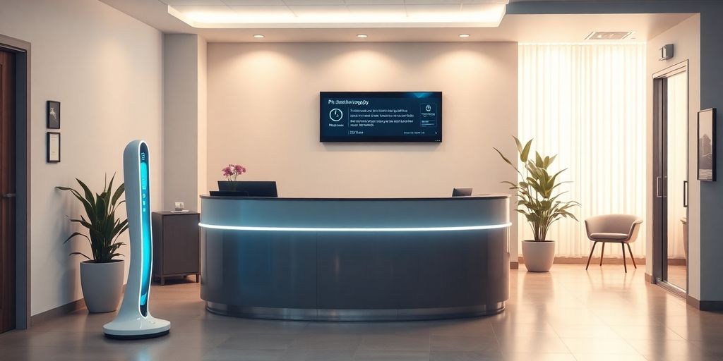 Physiotherapy clinic reception with AI assistant.