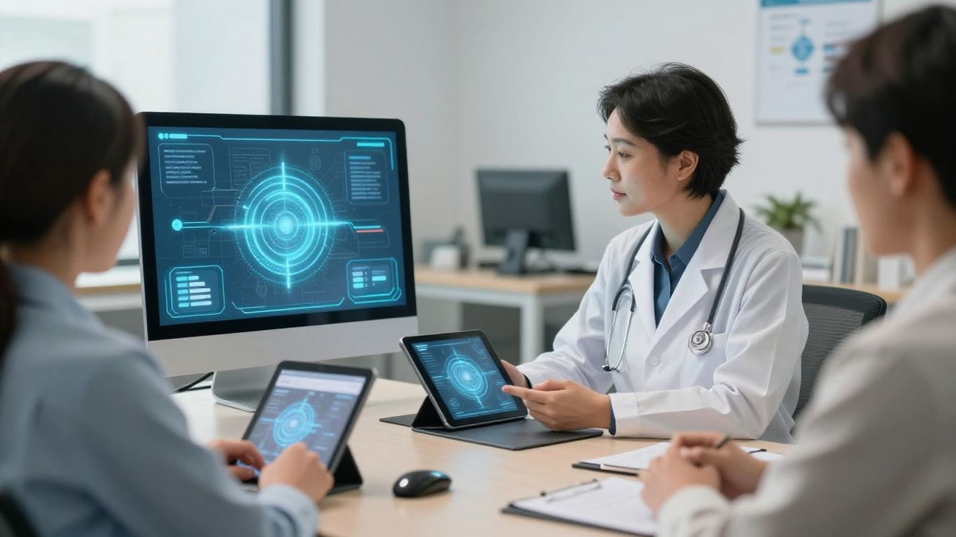 Speech therapist and patient with AI interface
