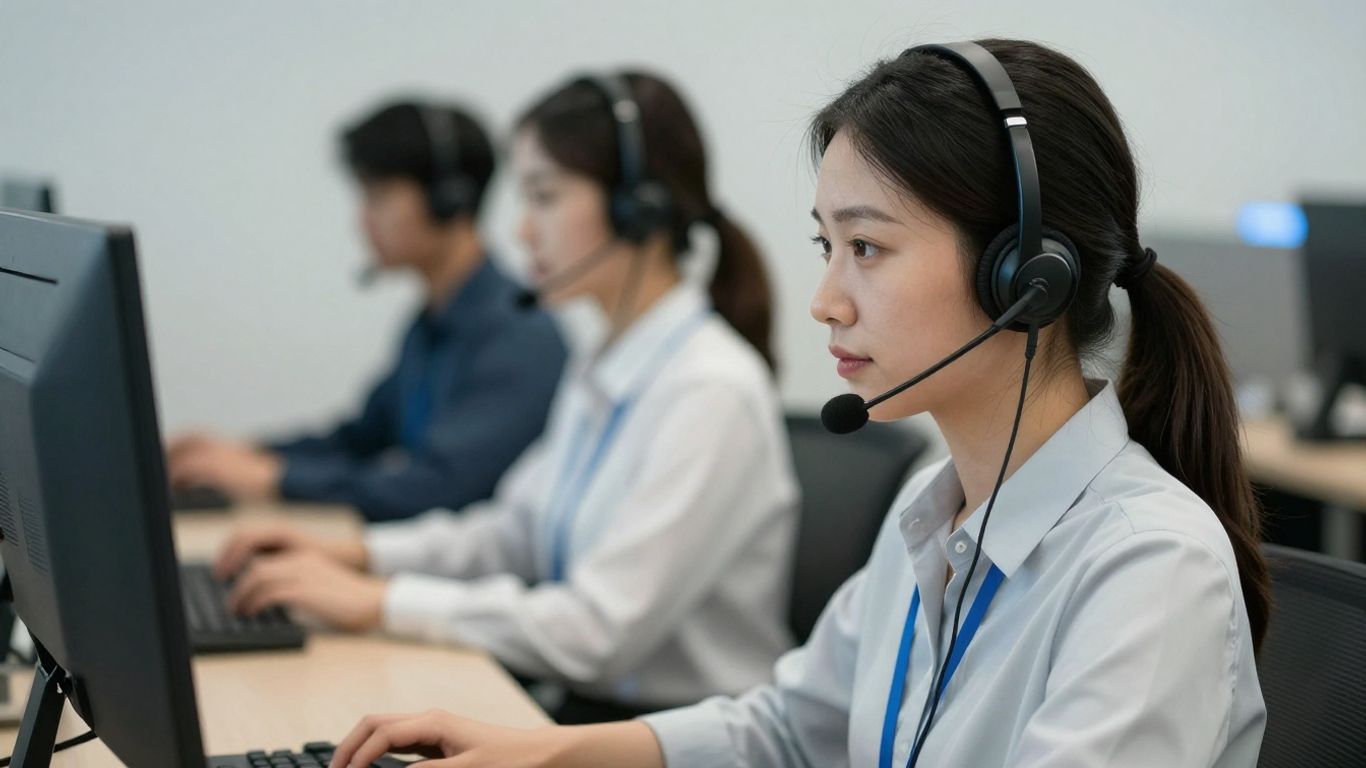 Professional call center agent handling calls 24/7.