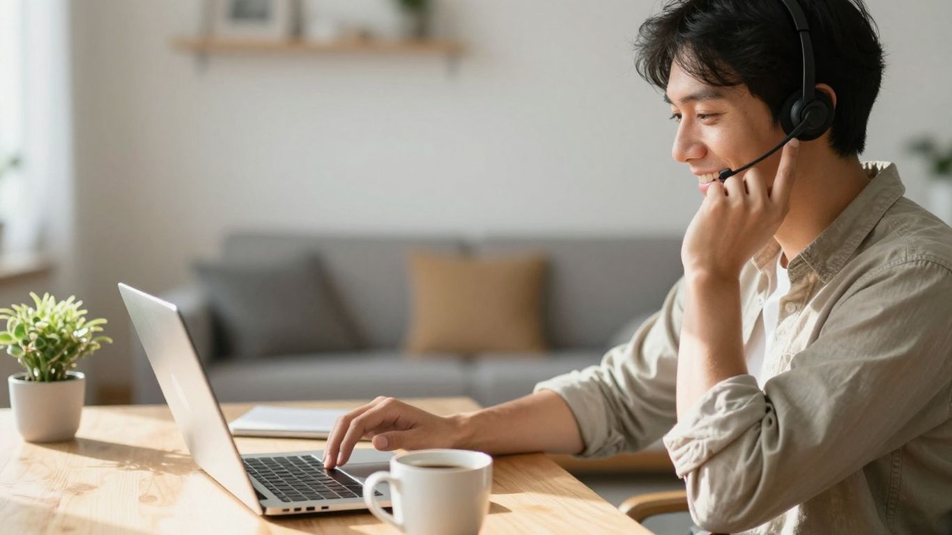 Person working remotely with a headset
