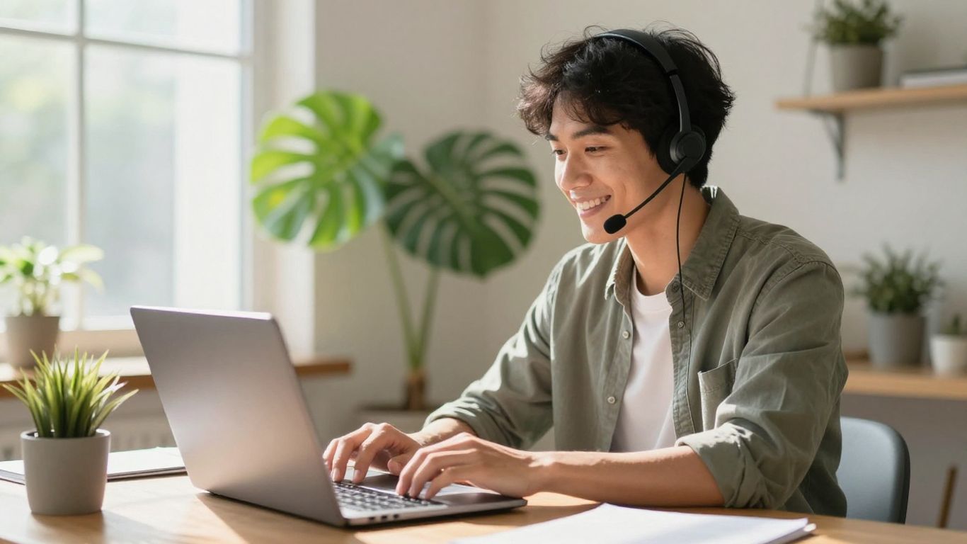 Person working remotely with headset