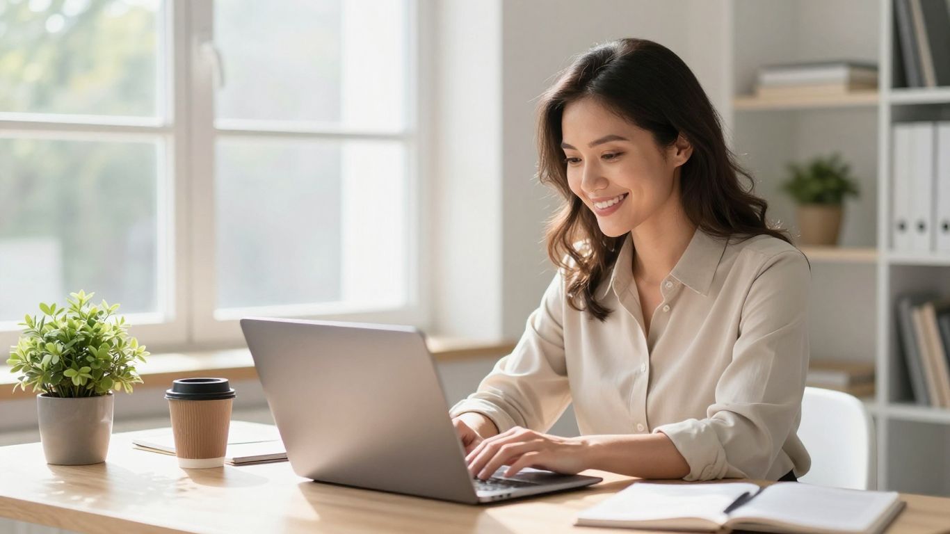 Woman working remotely as a virtual receptionist