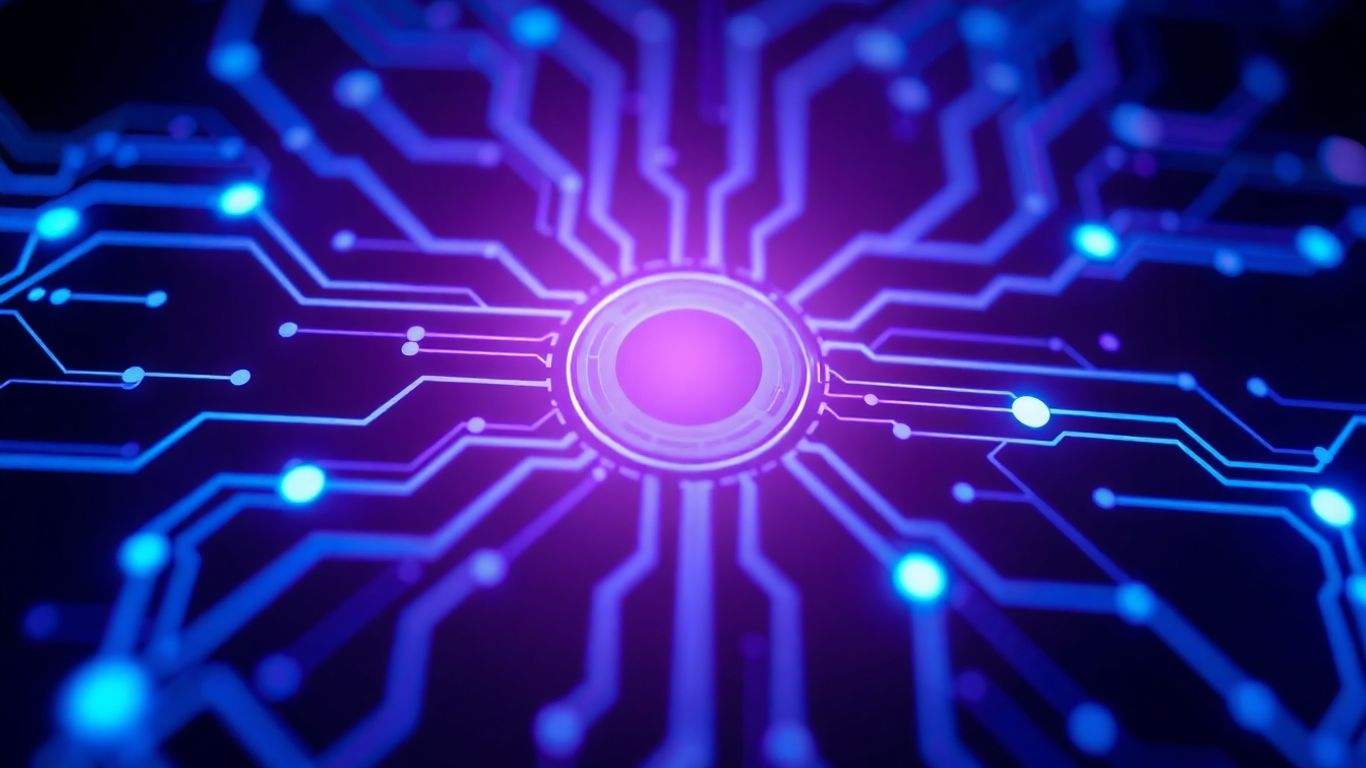 Futuristic AI interface with glowing circuits