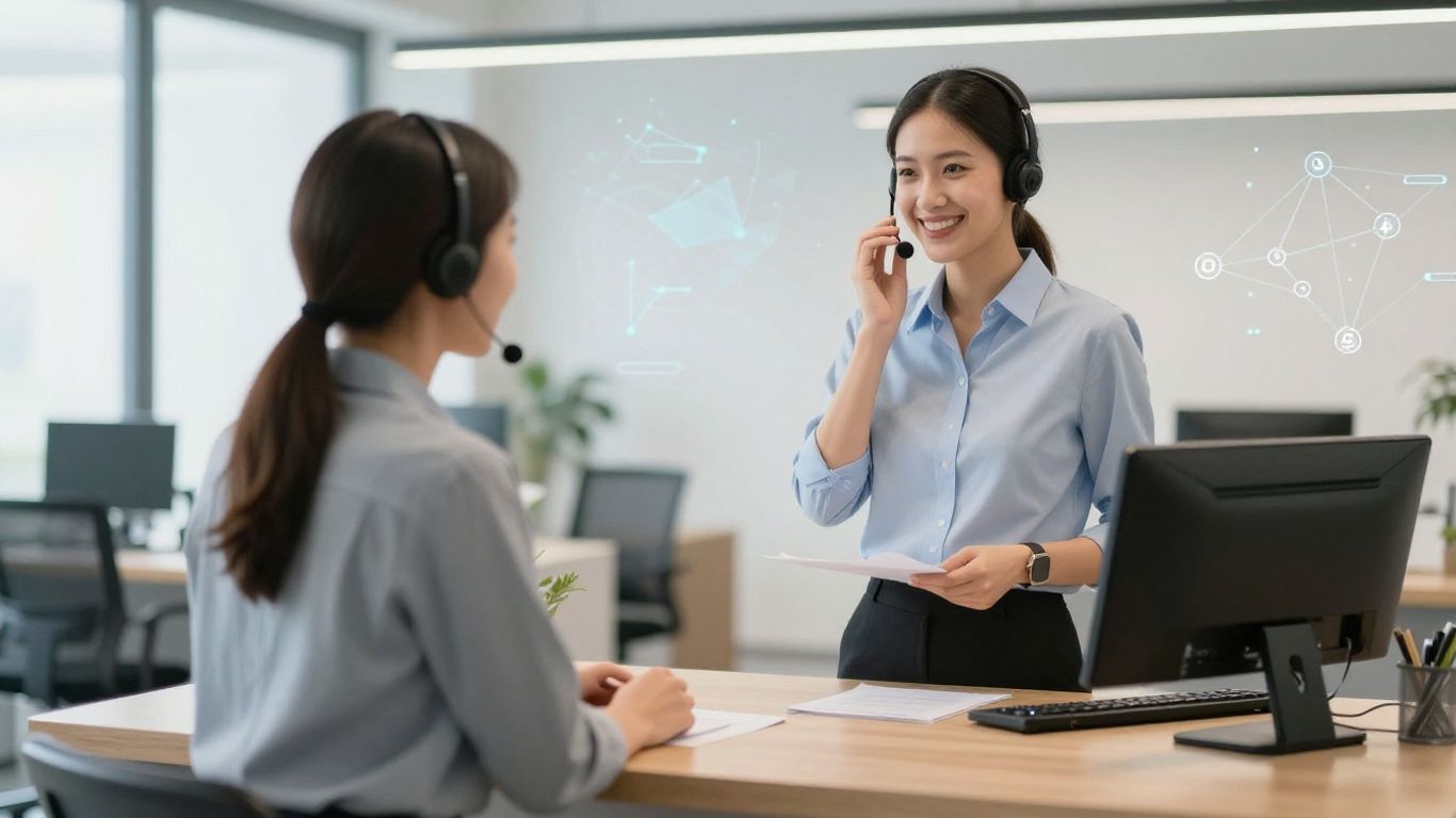 Answering service professional with headset