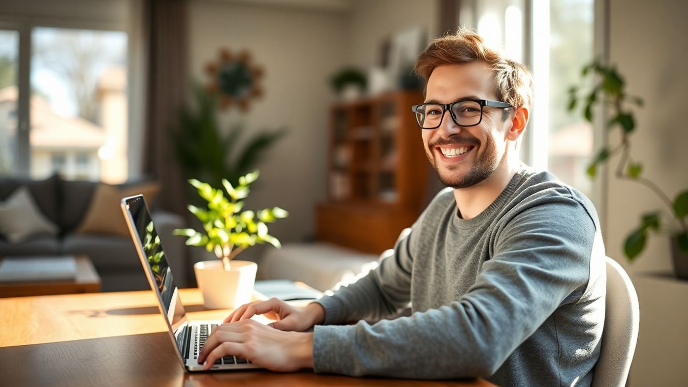 Person working on laptop at home