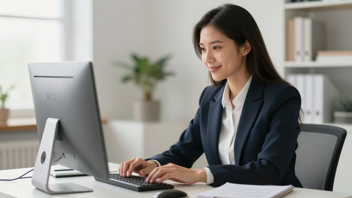 Virtual assistant working efficiently at a desk.