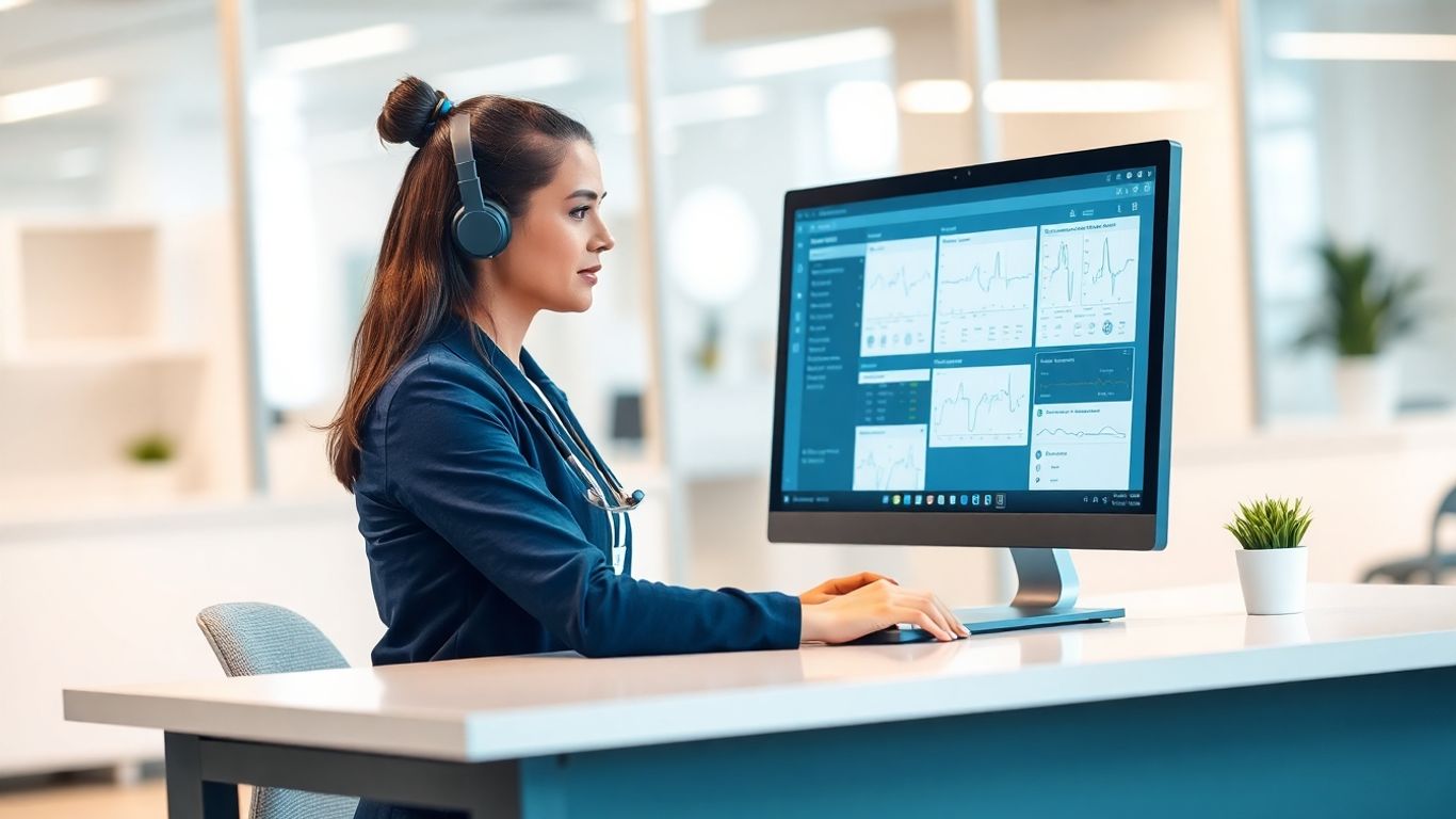Medical virtual assistant working at a desk