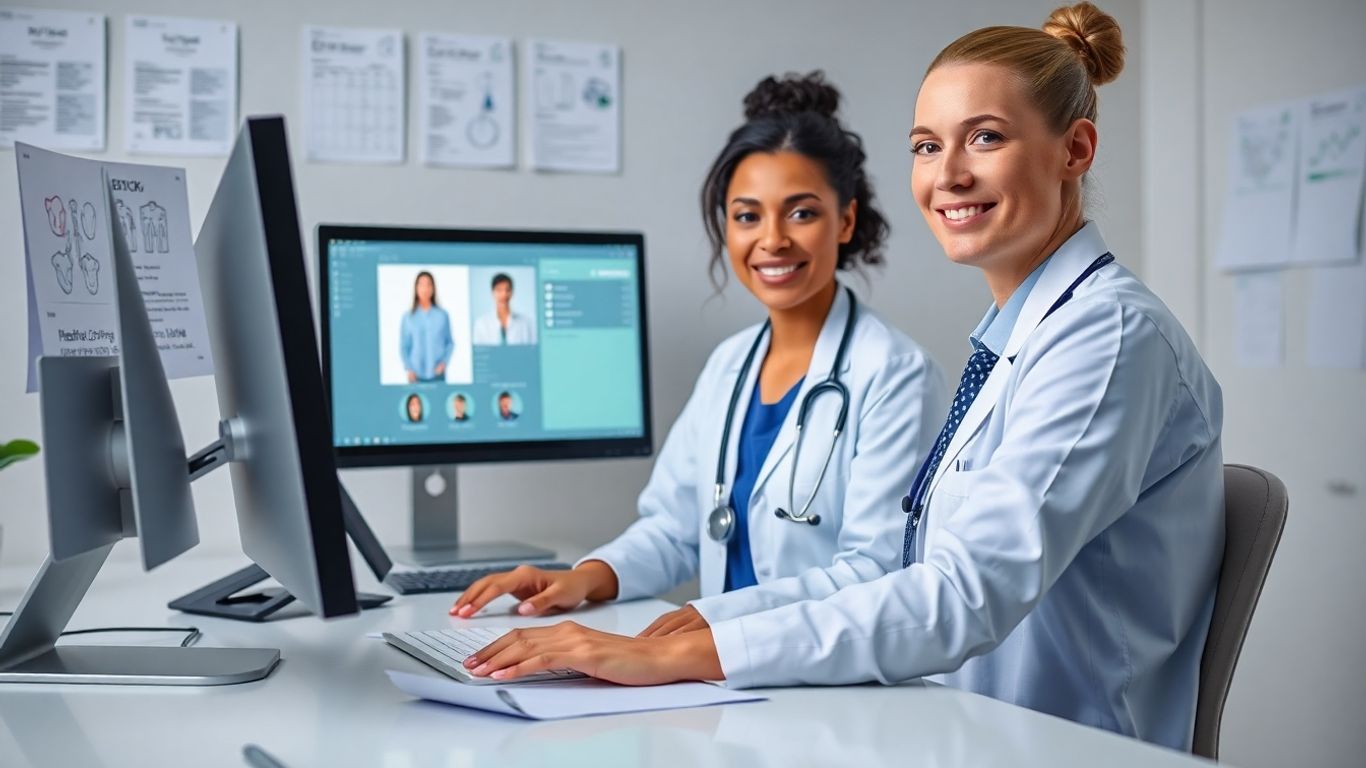 Medical virtual assistant working at desk