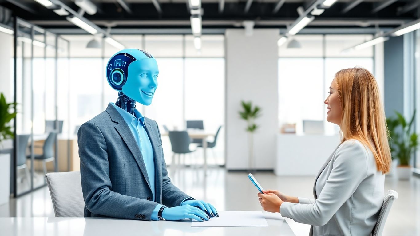 AI receptionist assisting a business professional in an office.