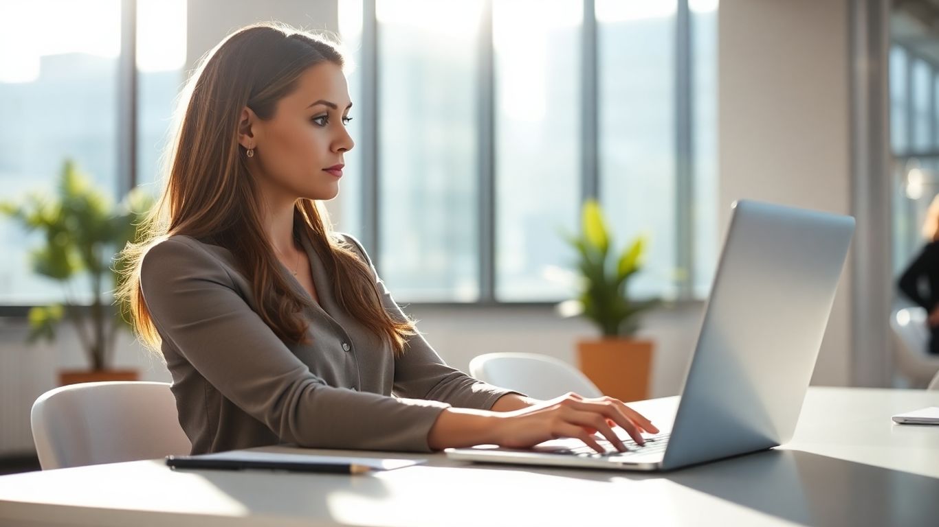 Professional woman working on laptop