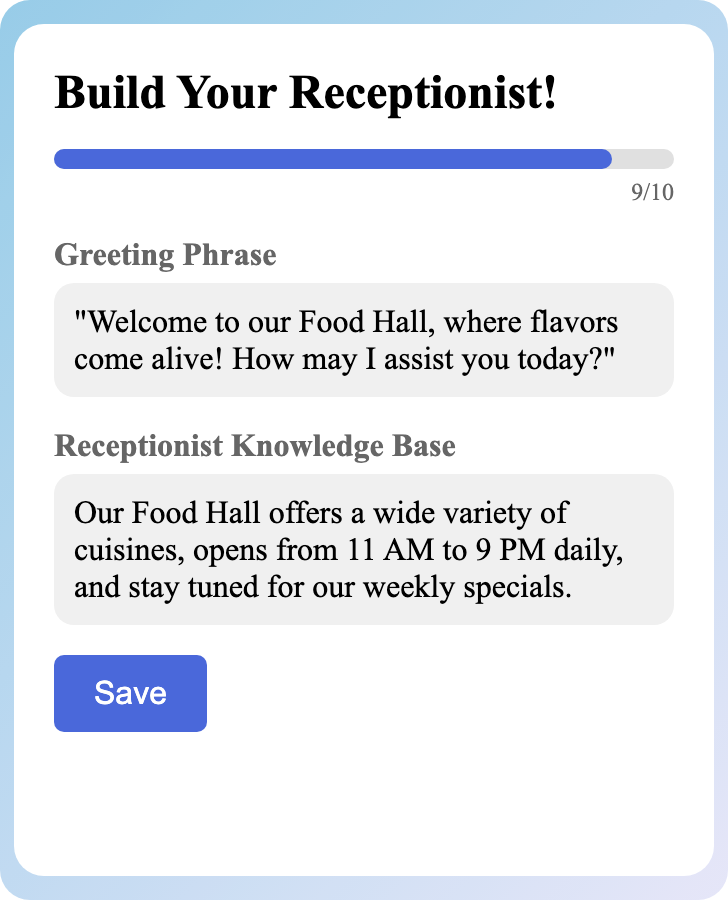 Sample receptionist setup for Food Hall