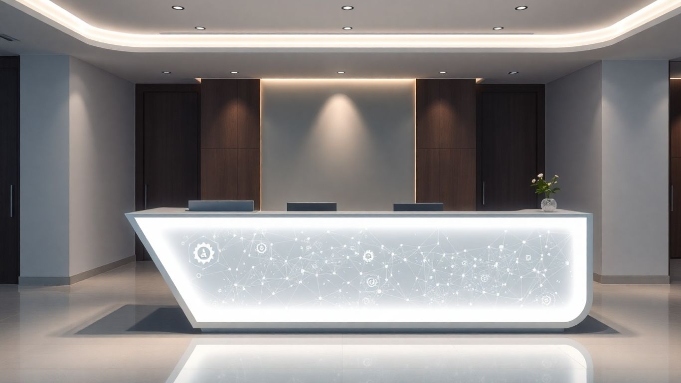 AI-powered front desk interface at a modern reception.