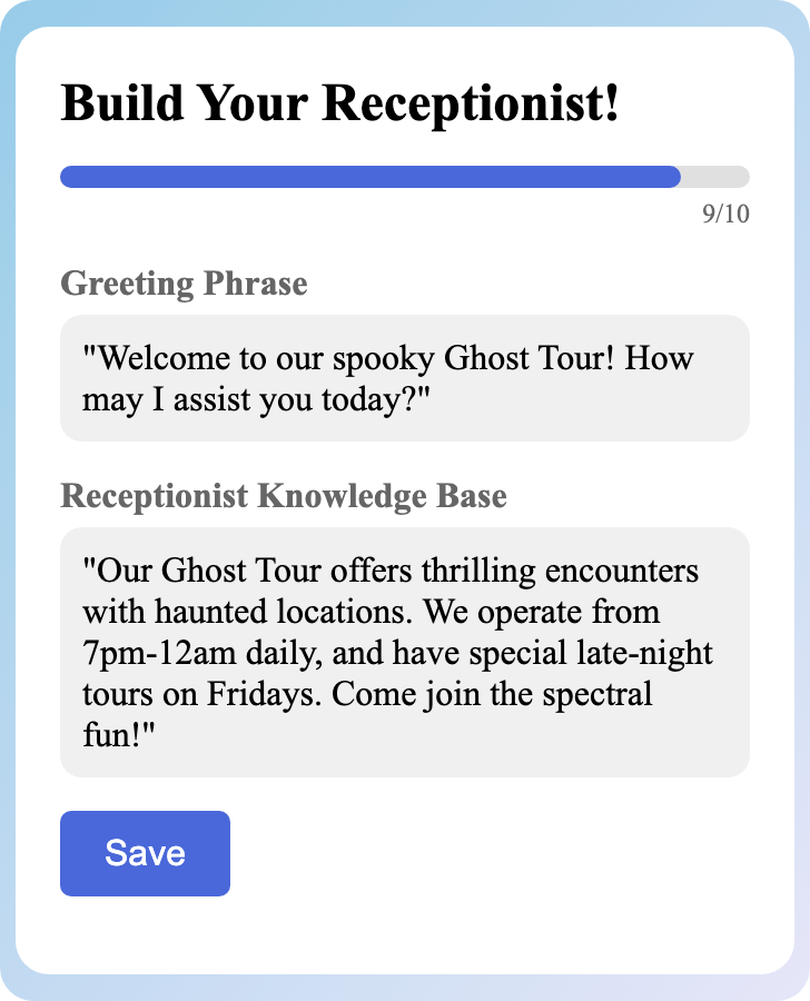 Sample receptionist setup for Ghost Tour