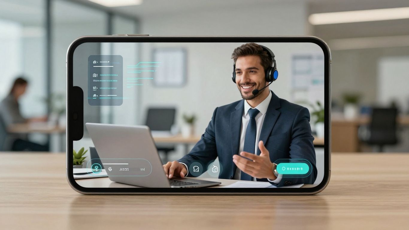 AI virtual receptionist interface on a screen.