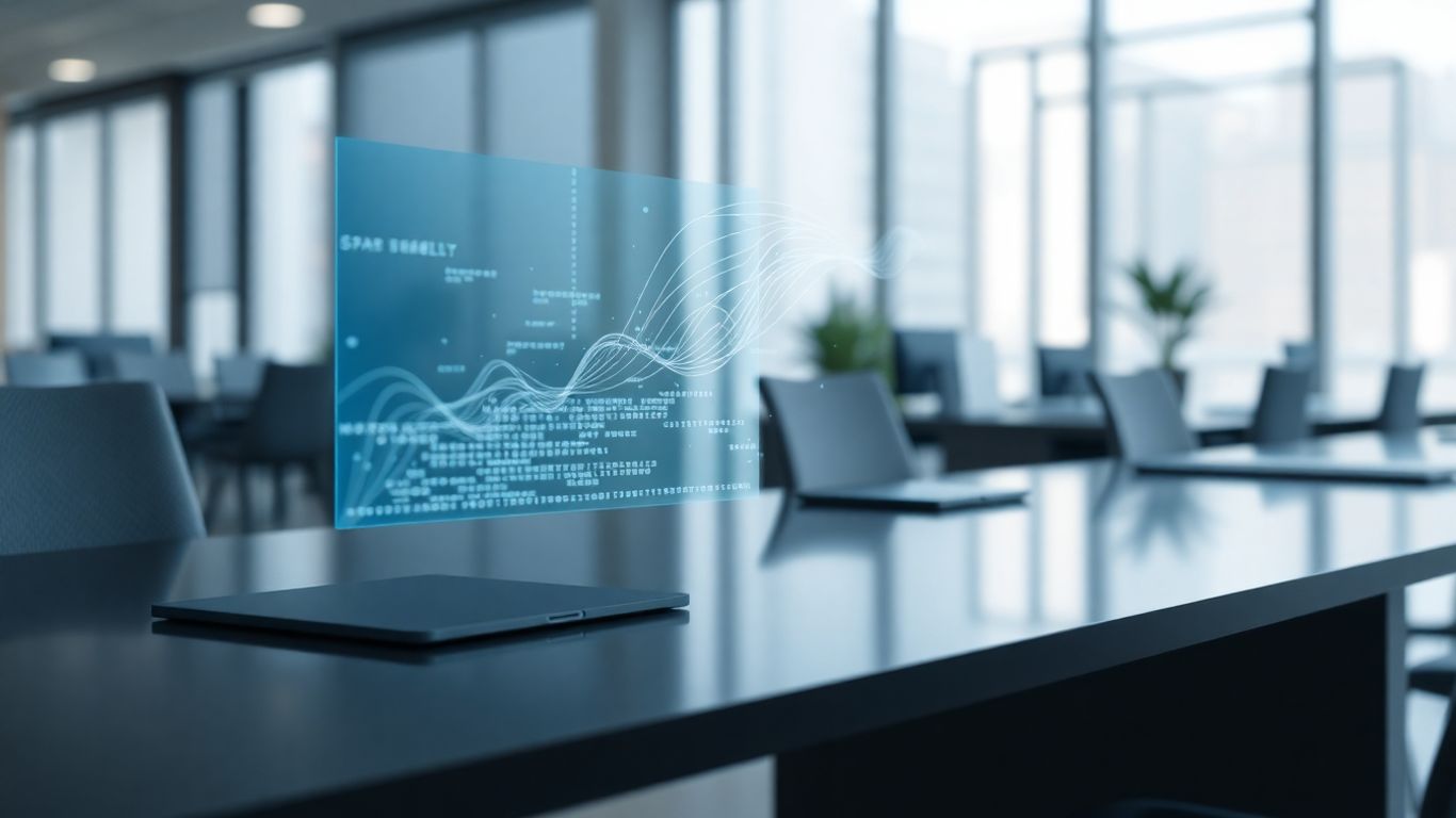 Futuristic desk with holographic interface