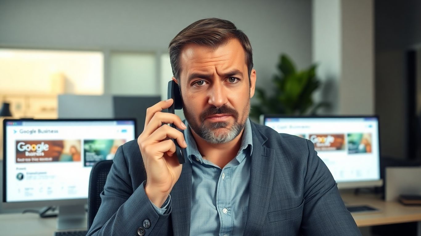 Concerned business owner getting a suspicious phone call